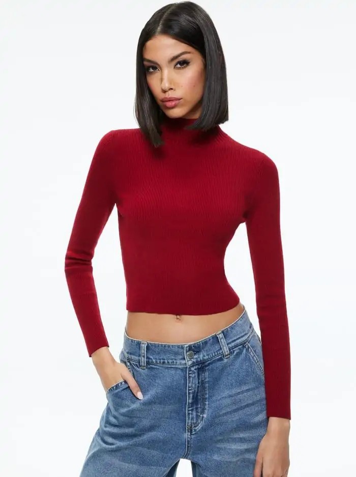 SENAIDA CROPPED MOCK NECK PULLOVER